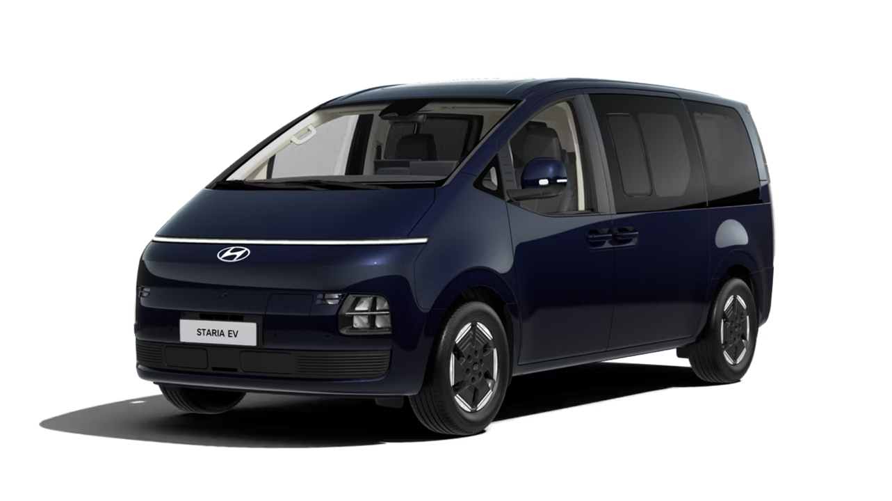 Voorkant van de Hyundai STARIA Electric Passenger met LED-koplampen en gestroomlijnd design